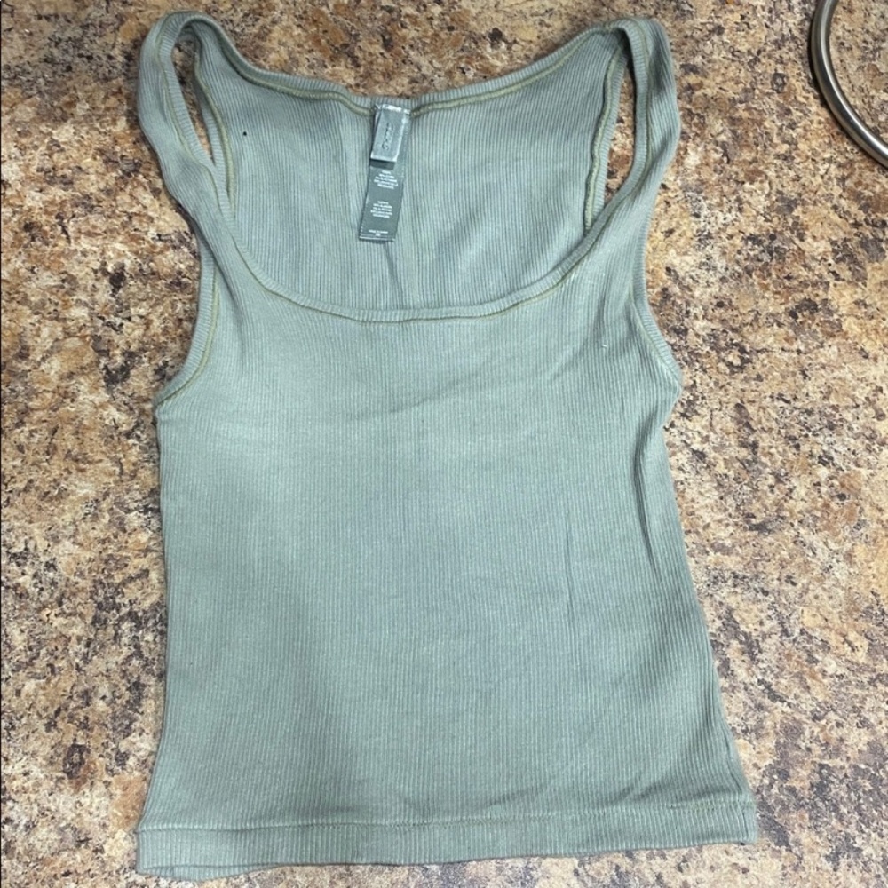 SKIMS Cotton Rib Tank Ribbed Top Mineral Green XS